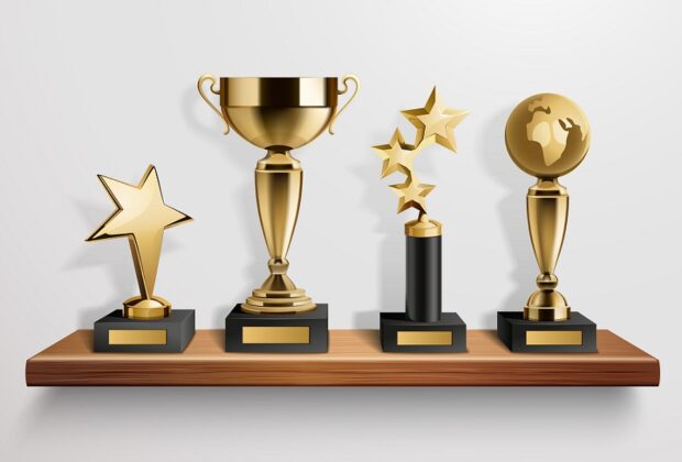 Realistic Trophy Awards On Shelf